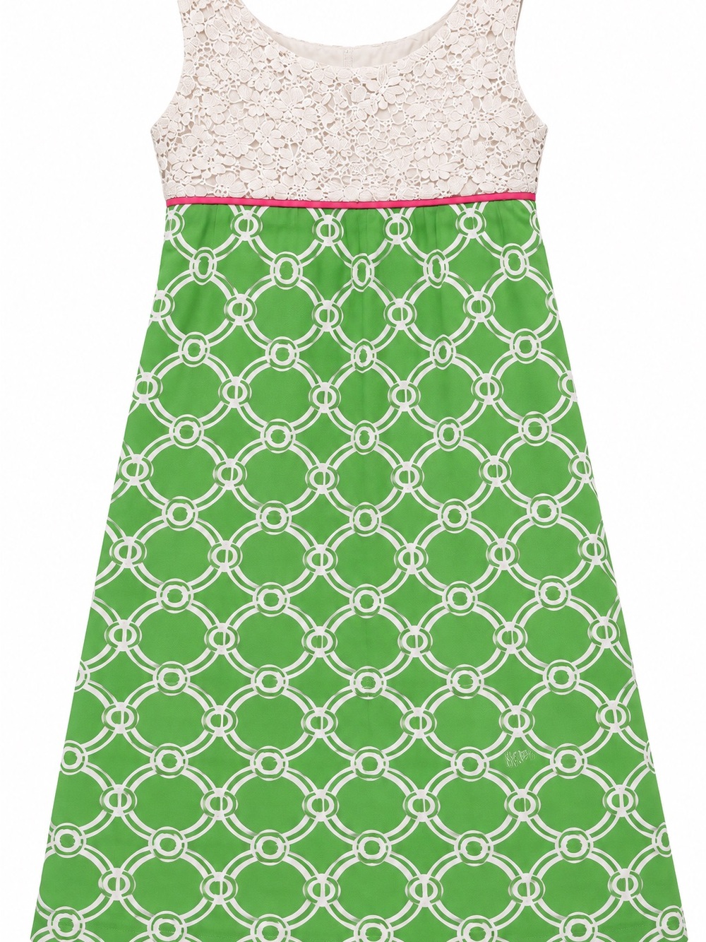 Woman lilly pulitzer Green and White Patterned Lace-Top Dress